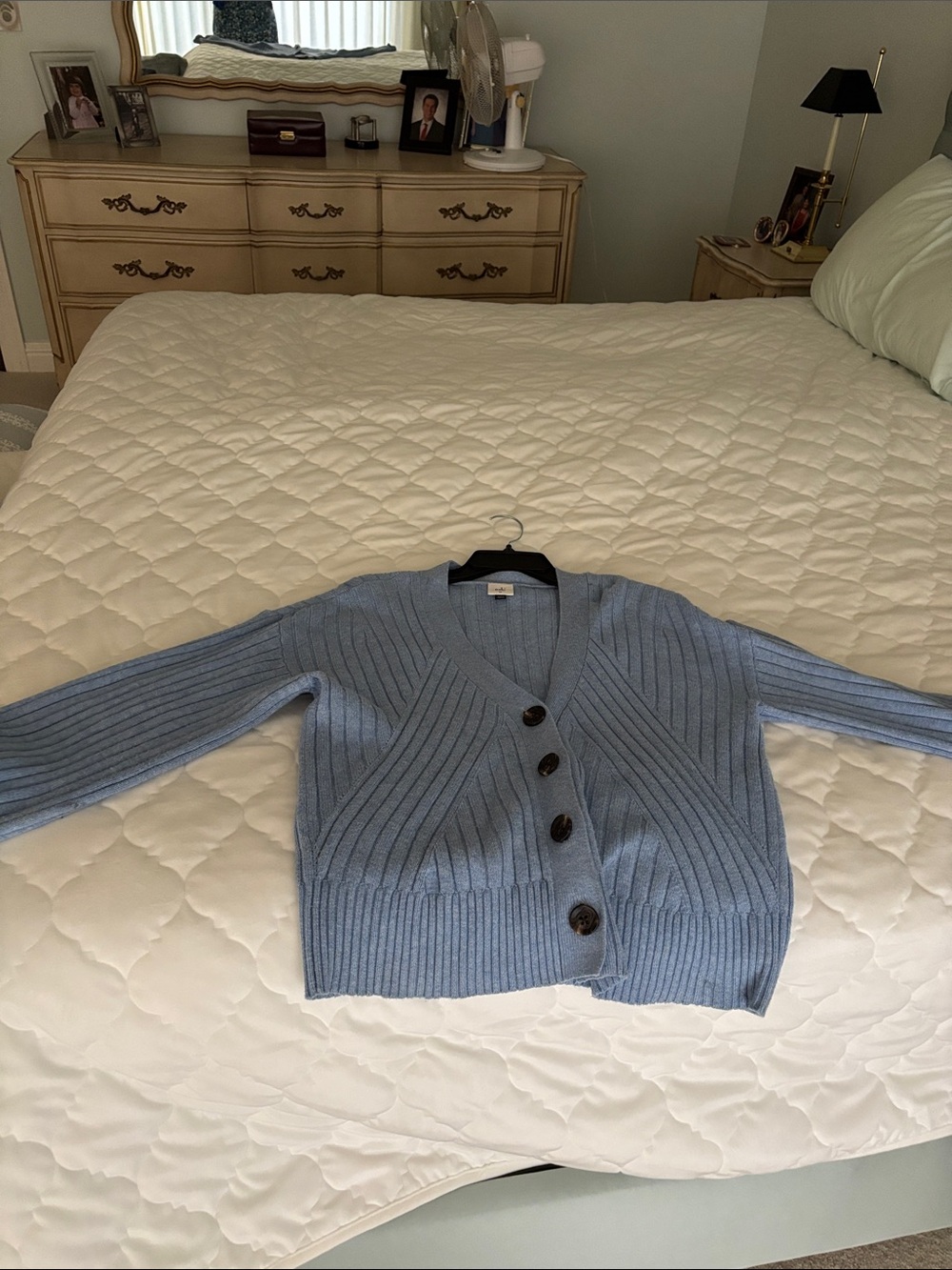 CAbi Powder Blue Ribbed V-Neck Button Front Cardigan